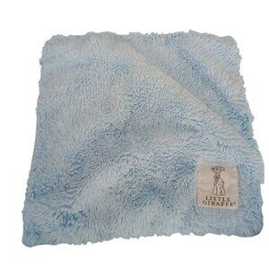Little Giraffe Baby Blue Oversized Lovey Security Blanket Satin & Plush 15" X 15